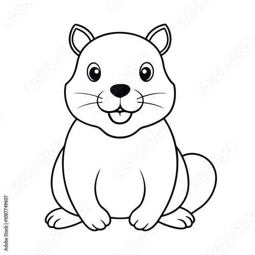 "Adorable Smiling Groundhog Line Art Illustration - Black and White Vector Clipart"