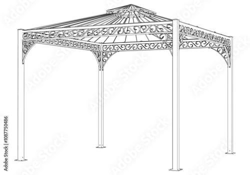 Garden Gazebo outline vector illustration. Perfect for artistic projects, decor ideas, and graphic designs. Elegant Antique Decor Illustration 