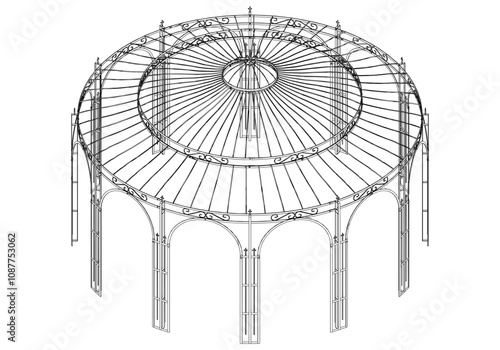 Garden Gazebo outline vector illustration. Perfect for artistic projects, decor ideas, and graphic designs. Elegant Antique Decor Illustration 