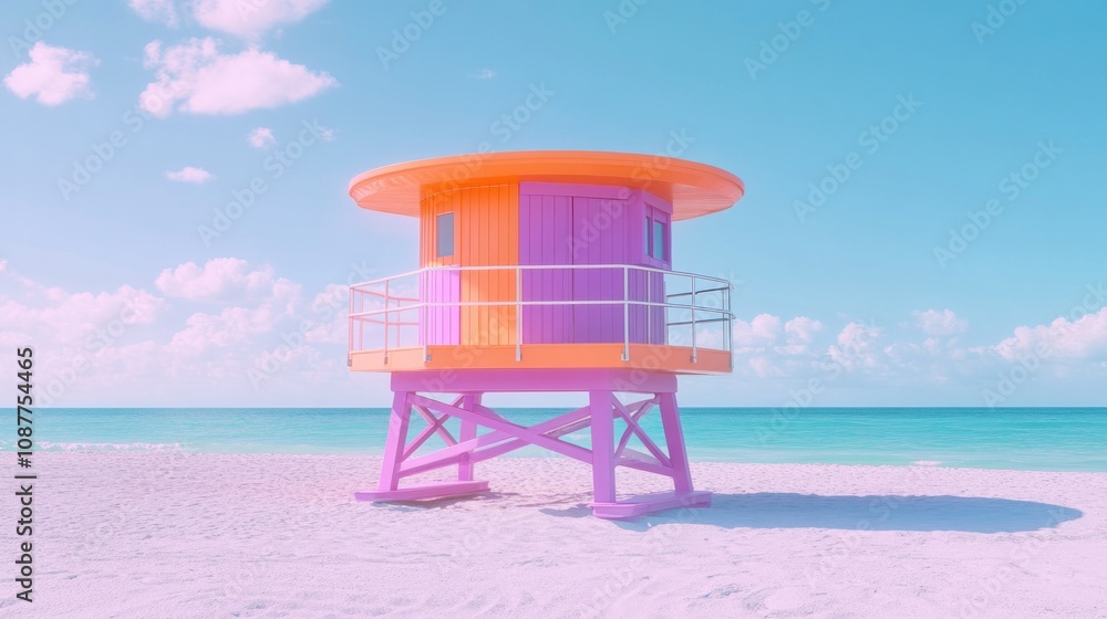 Colorful Lifeguard Tower on a Sunny Beach Colorful Lifeguard Tower on a Sunny Beach