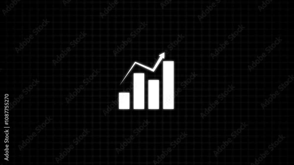 Abstract white color business growth and graph chart icon animation. Arrow Rising On Graph With Sale Symbols. on a black background. Abstract white color business growth and graph chart icon animation. Arrow Rising On Graph With Sale Symbols. on a black background.