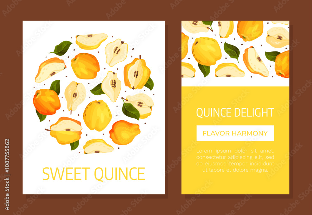 Quince Fruit Banner Design with Ripe Crop Vector Template Quince Fruit Banner Design with Ripe Crop Vector Template