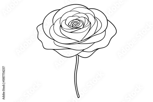 Elegant Line Drawing of a Ranunculus Flower