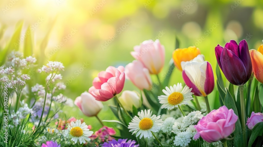 Colorful Spring Flowers in a Garden Colorful Spring Flowers in a Garden