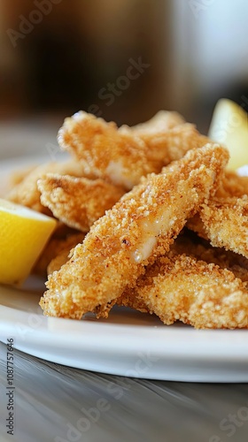 Crispy Breaded Fish Fingers with Lemon Wedge