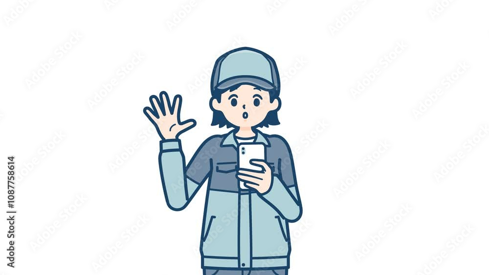 Delivery woman_smartphone surprised_with alpha channel Delivery woman_smartphone surprised_with alpha channel