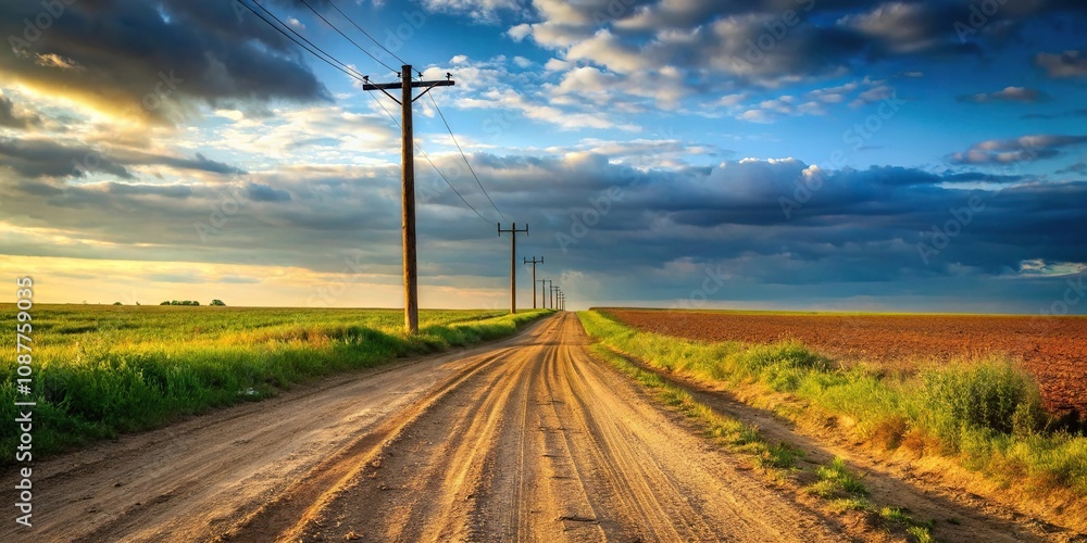 Obraz premium Dirt road with downed electricity pole
