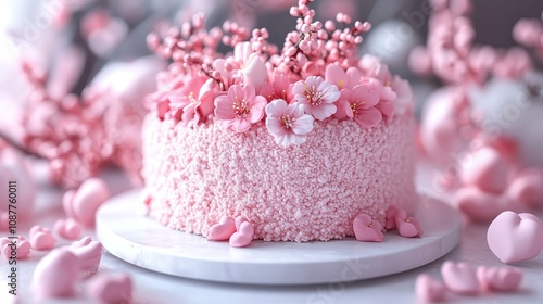 Wallpaper Mural A pink cake with pink flowers on top, surrounded by pink hearts. Torontodigital.ca