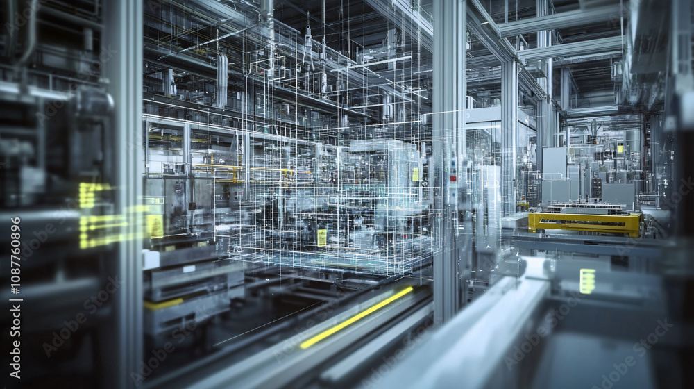 Fototapeta premium Boosting factory productivity through IoT-powered machines with smart sensors for data-driven decision-making