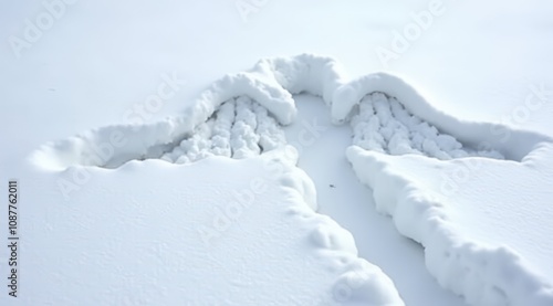 Wallpaper Mural Close-up of a detailed snow angel impression on a smooth, untouched snowy surface, symbolizing winter fun Torontodigital.ca