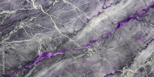 Close-Up grey marbled background with dark vein and purple acrylic stylisation