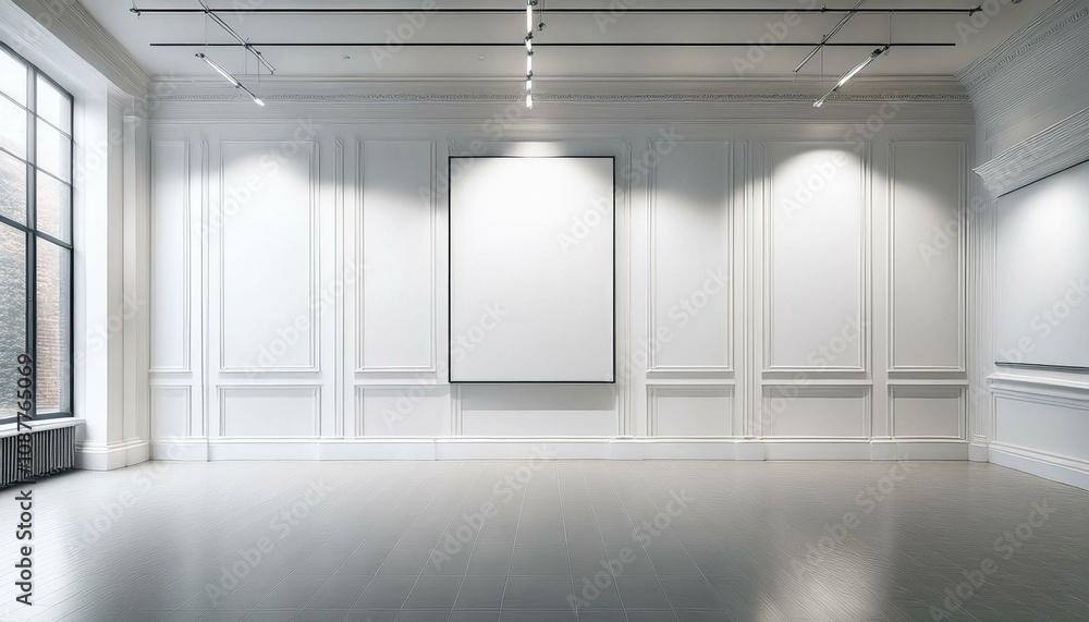 White gallery interior with mock up place on walls. 3D Rendering. White gallery interior with mock up place on walls. 3D Rendering.