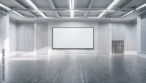 White gallery interior with mock up place on walls. 3D Rendering.