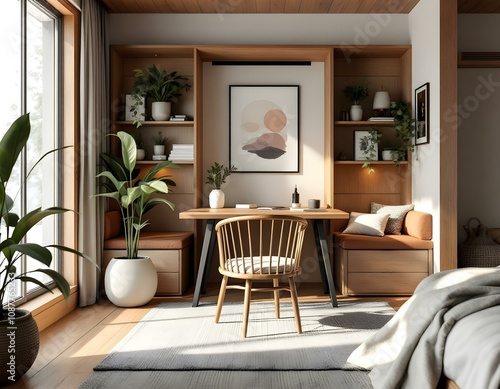 cozy aesthetic room with a big window and a lot light