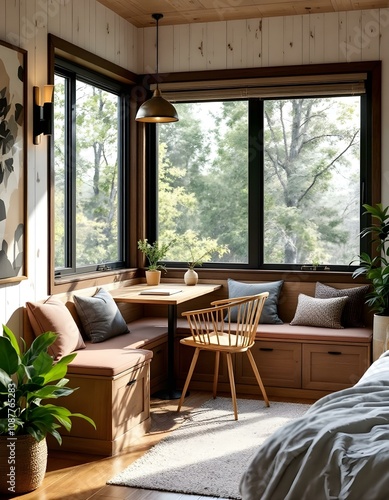 cozy aesthetic room with a big window and a lot light