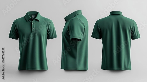 Green Polo Shirt Mockup  Front  Side  Back Views