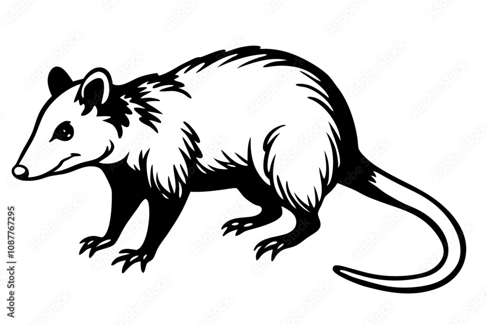 Obraz premium Minimalist Line Art: Silhouette Drawing of an Opossum
