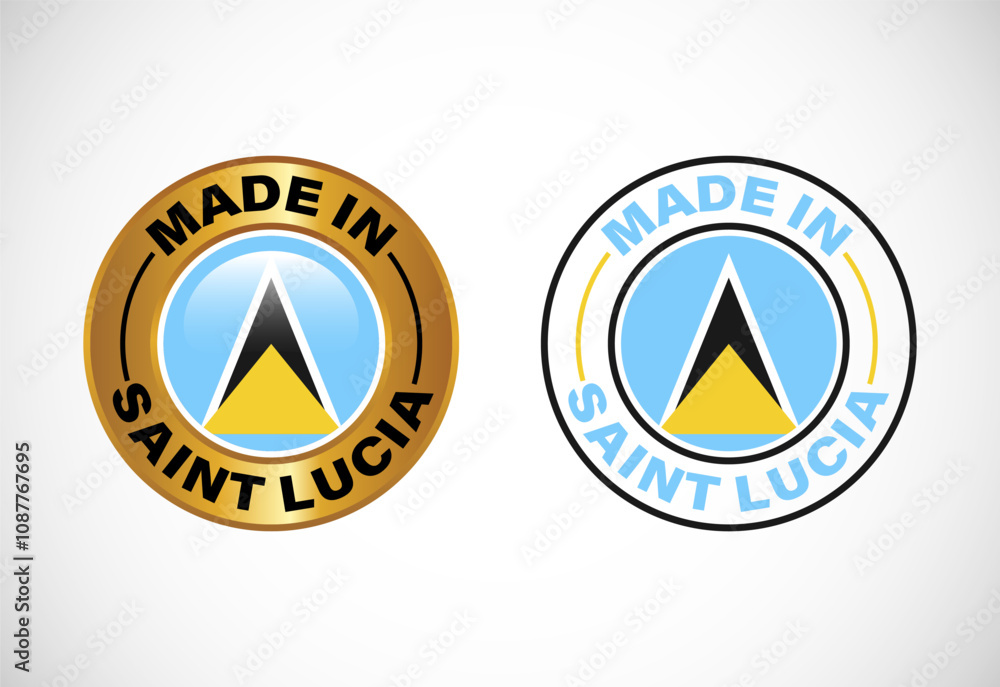 Made in Saint Lucia label icon with flag. Icon set for business, badge, seal, sticker, logo, and symbol Made in Saint Lucia label icon with flag. Icon set for business, badge, seal, sticker, logo, and symbol