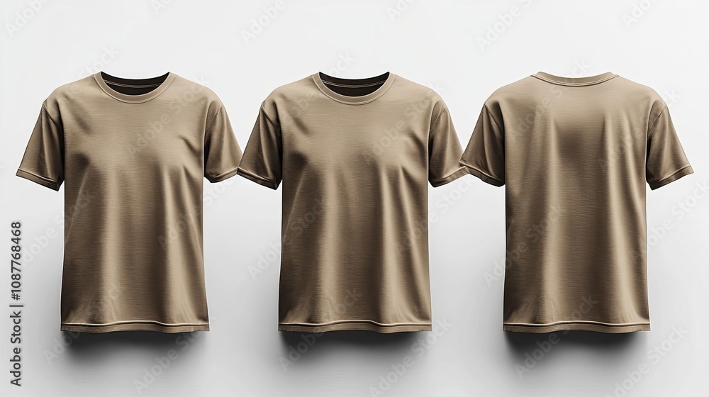 Taupe T Shirt Mockup Front Side Back Views Taupe T Shirt Mockup Front Side Back Views