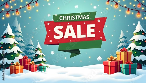 Wallpaper Mural christmas sale banner with snow, gifts, trees, snowflakes Torontodigital.ca