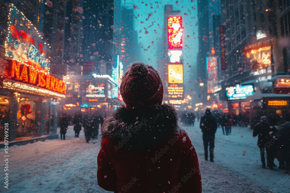 Snowy Night in the City: A Winter Wonderland in Times Square Snowy Night in the City: A Winter Wonderland in Times Square