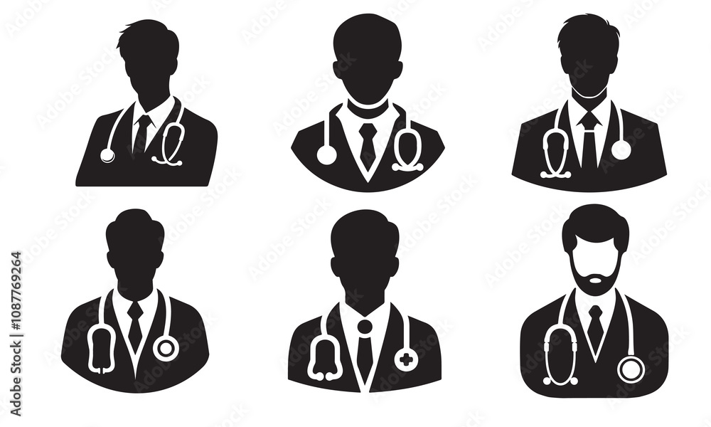 Doctor Silhouettes with Stethoscope Icons Set Doctor Silhouettes with Stethoscope Icons Set