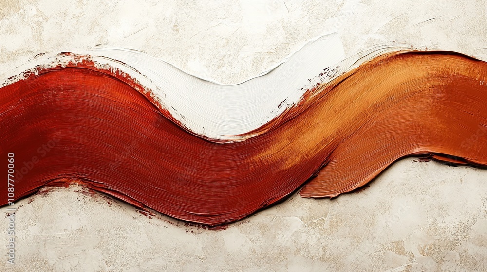 Obraz premium Abstract painting featuring flowing waves of warm colors on a textured background.