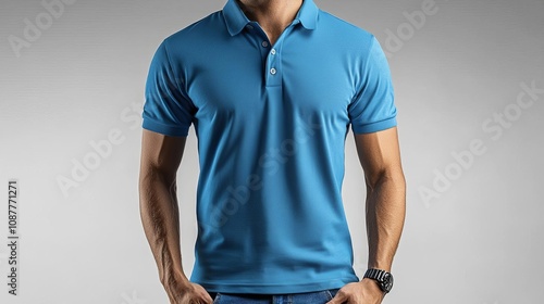 Man in Blue Polo Shirt   Clothing Mockup  Fashion Apparel