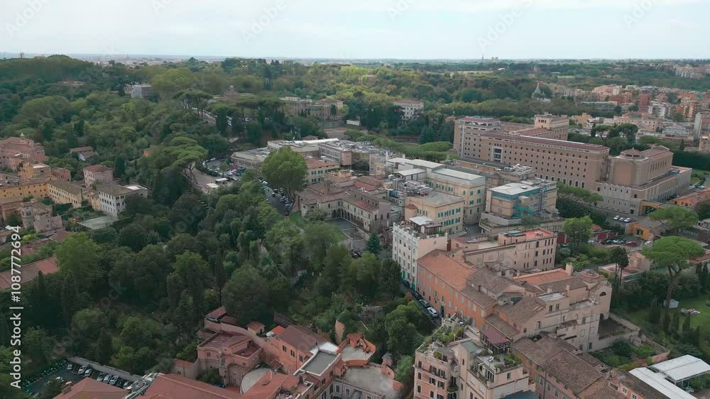 Aerial shot of architecture and greenery in Rome, Italy