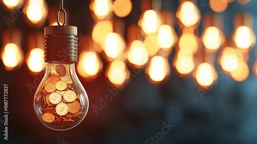 light bulb coins glow energy resource and the spark of opportunity and innovation.