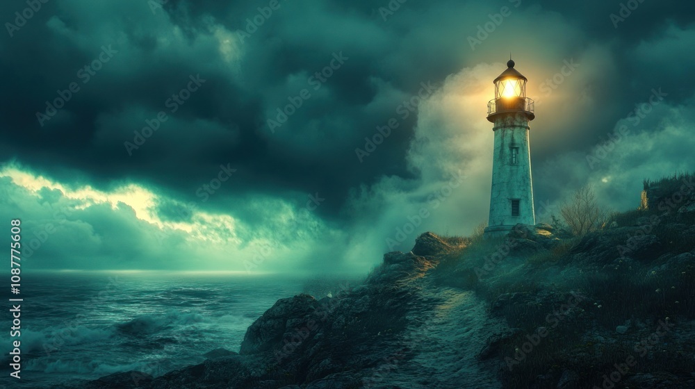 Lighthouse Beacon in a Stormy Night Lighthouse Beacon in a Stormy Night
