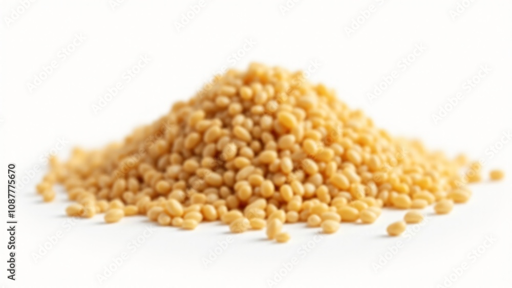 Close-up of a small heap of golden millet grains spread on a clean white surface. Perfect for food, agriculture, and health-related themes, emphasizing natural and organic produce. Close-up of a small heap of golden millet grains spread on a clean white surface. Perfect for food, agriculture, and health-related themes, emphasizing natural and organic produce.