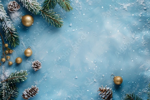 blue christmas background with snowflakes and christmas balls. Copy space backgrounds. MZ photo