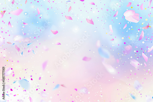 Colorful confetti flying on pastel background