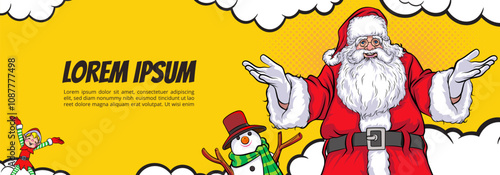 (Multiplmerry christmas santa snowman reindeer elf Christmas woman in red dress in pop art comic stylee values)