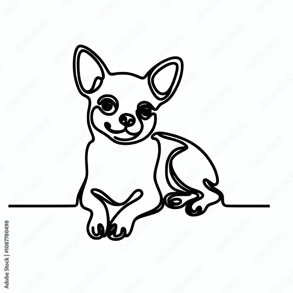 Continuous line silhouette of a chihuahua dog vector element Continuous line silhouette of a chihuahua dog vector element