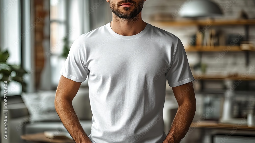 Man in White T Shirt Casual Clothing Mockup Man in White T Shirt Casual Clothing Mockup