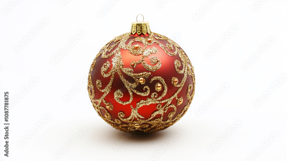 A festive red and gold Christmas bauble with a shiny texture A festive red and gold Christmas bauble with a shiny texture