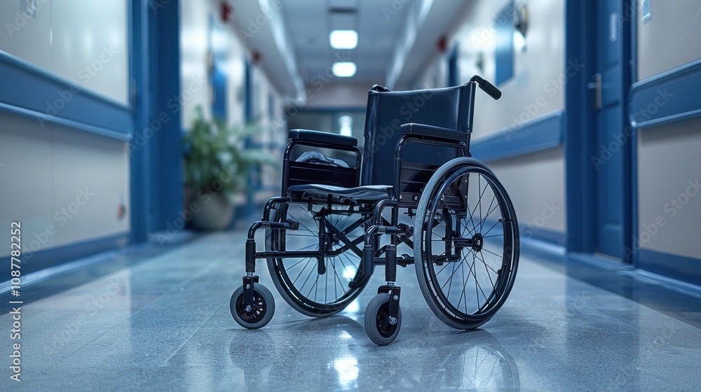 Wheelchair in a Hospital Corridor Wheelchair in a Hospital Corridor