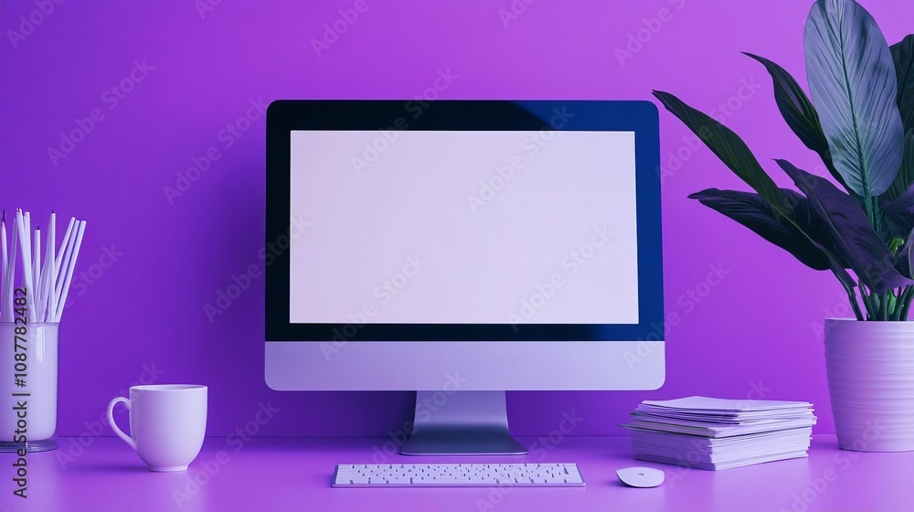 Purple Desk Setup Modern Computer Keyboard Mockup Purple Desk Setup Modern Computer Keyboard Mockup