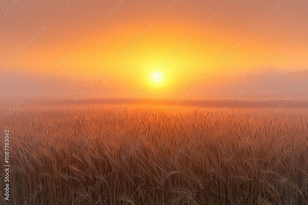 Golden wheat field illuminated by a vibrant sunset glow Golden wheat field illuminated by a vibrant sunset glow
