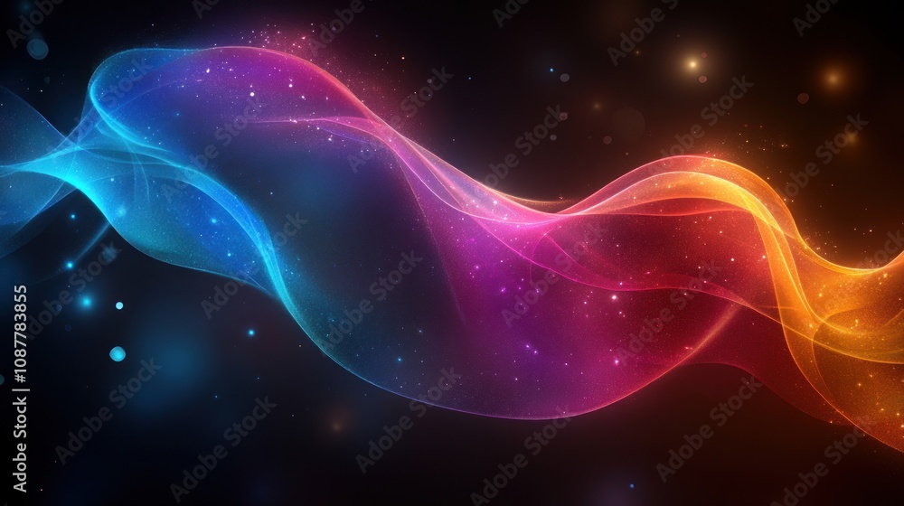Abstract colorful glowing wave with sparkles. Abstract colorful glowing wave with sparkles.