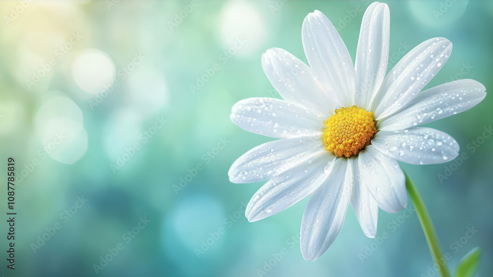 A Close-Up View of a Delicate Daisy Flower With White Petals and Yellow Center Glowing in Soft Light A Close-Up View of a Delicate Daisy Flower With White Petals and Yellow Center Glowing in Soft Light