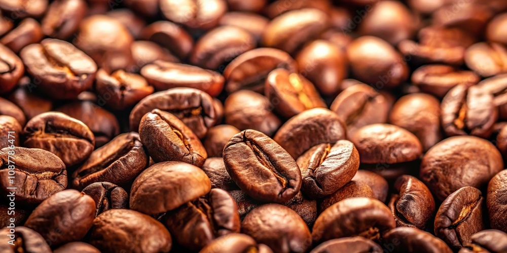 Fototapeta premium Background of roasted coffee beans with depth of field