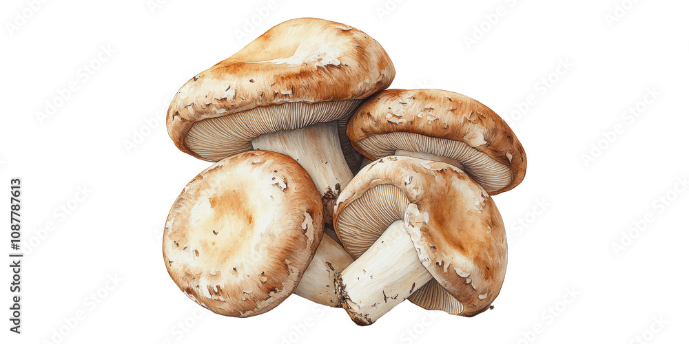 Fresh Button Mushrooms Cluster Isolated Representing Edible Fungi on Transparent Background. Fresh Button Mushrooms Cluster Isolated Representing Edible Fungi on Transparent Background.