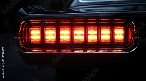 Close-up of a car's rear light displaying vibrant red illumination.