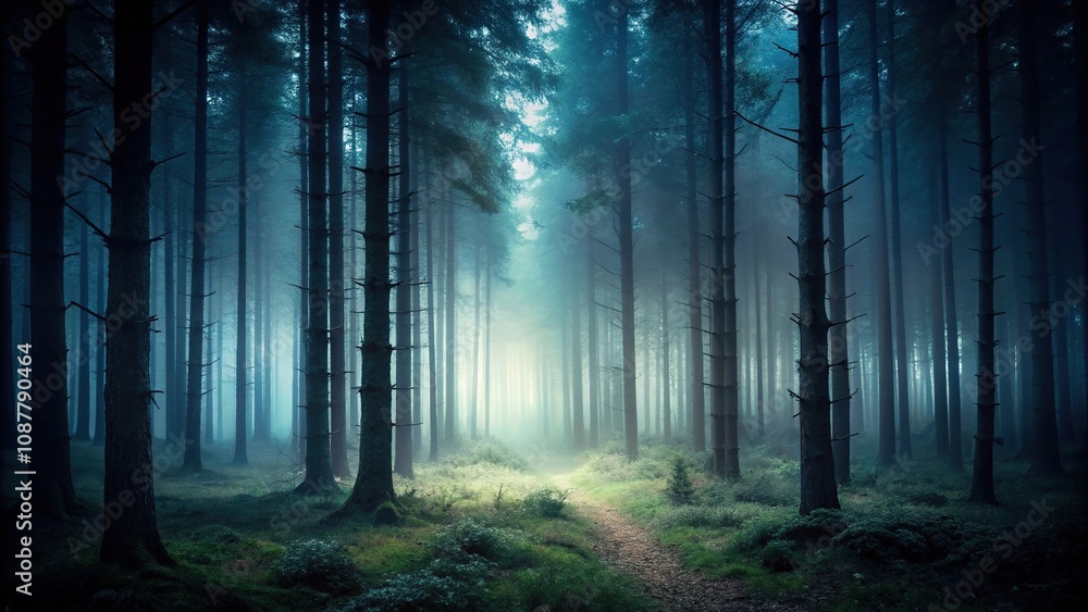 Naklejka premium dark and unsettling forest scene with a mysterious and melancholic ambiance