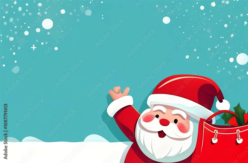 Merry Christmas banner with cute funny Santa Claus holding a big red bag and free space Merry Christmas banner with cute funny Santa Claus holding a big red bag and free space