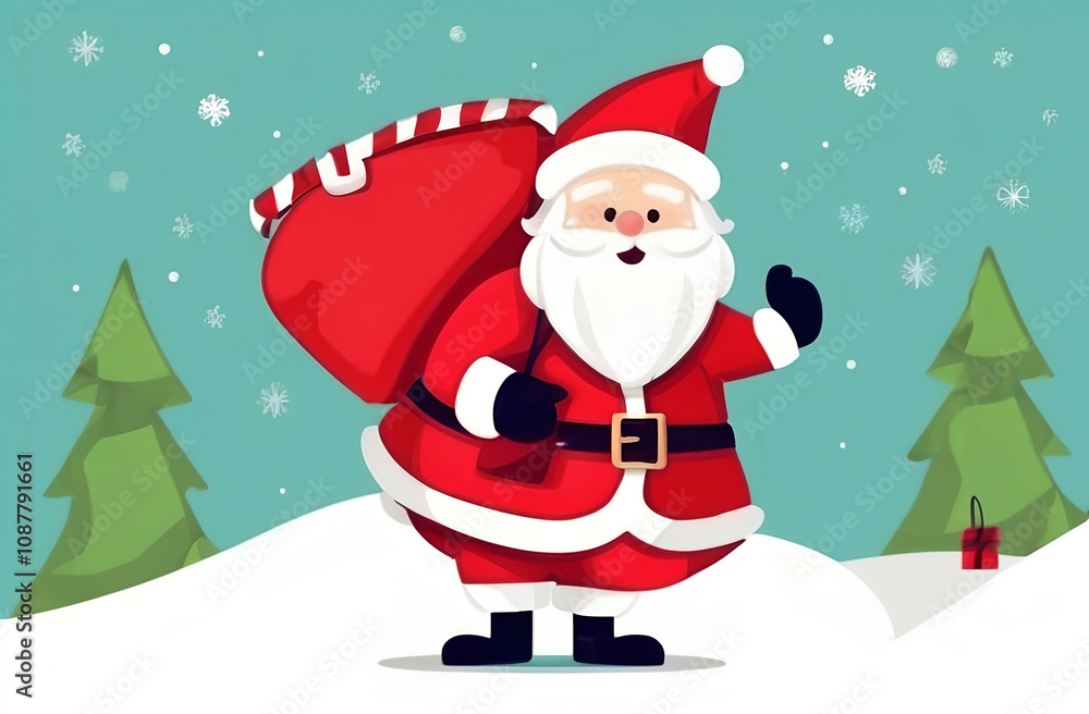 Merry Christmas banner with cute funny Santa Claus holding a big red bag and free space Merry Christmas banner with cute funny Santa Claus holding a big red bag and free space