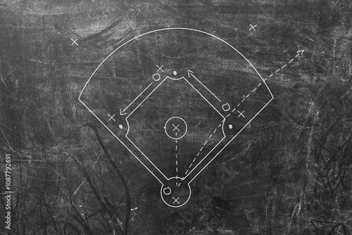 Wall Mural Baseball play strategy drawn on chalk board